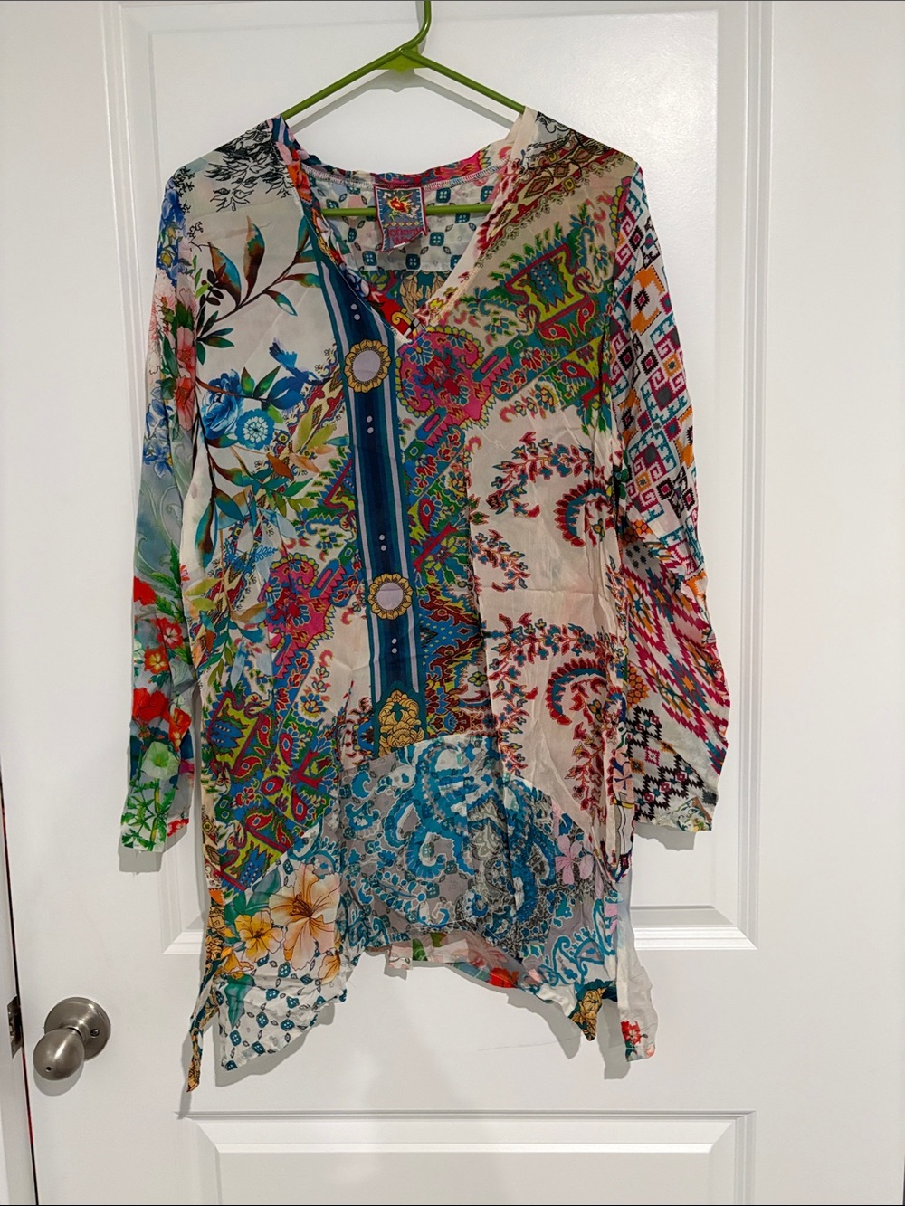 Johnny Was Multicolor Floral Paisley Tunic in Blue, Green & Pink